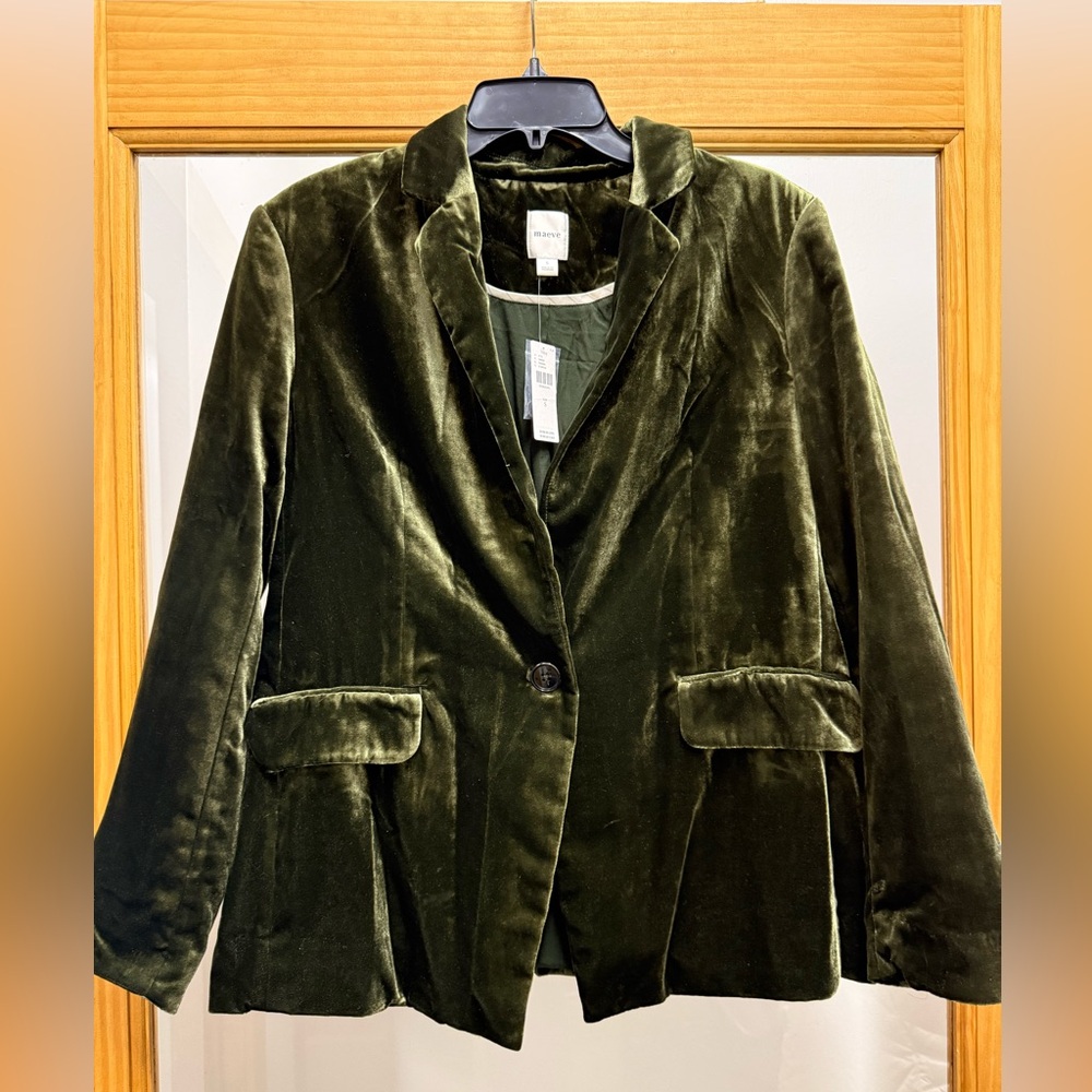 Anthropologie Maeve Olive green Velvet Blazer NWT